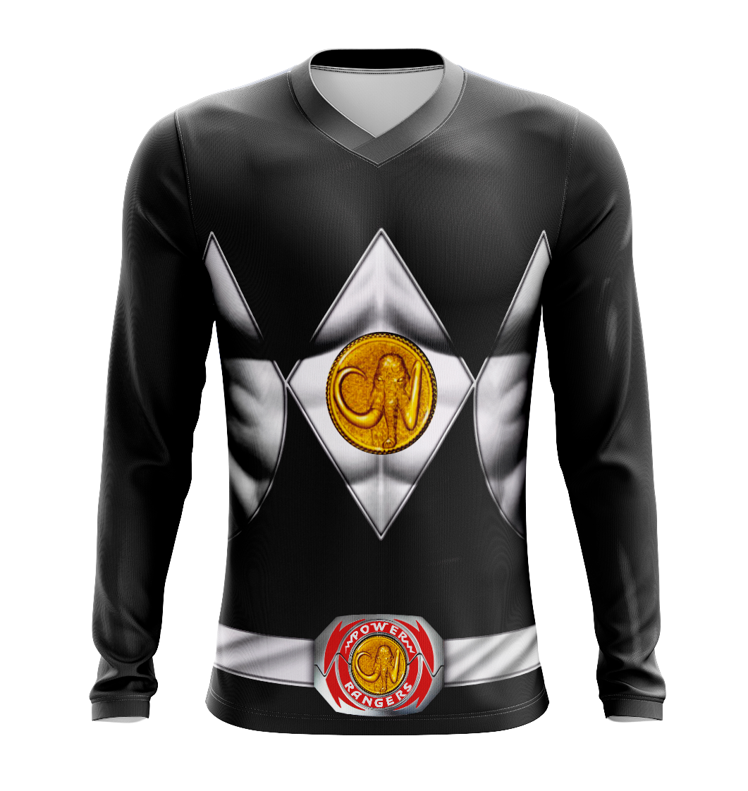 Power Rangers Mighty Morphin Black Ranger Dry Fit T-Shirt - Long Sleeve Cosplay Tee