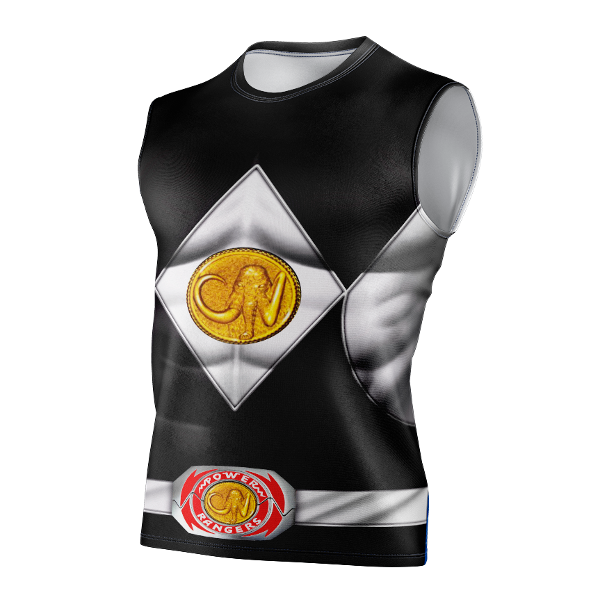 Power Rangers Mighty Morphin Black Ranger Dry Fit T-Shirt - Long Sleeve Cosplay Tee