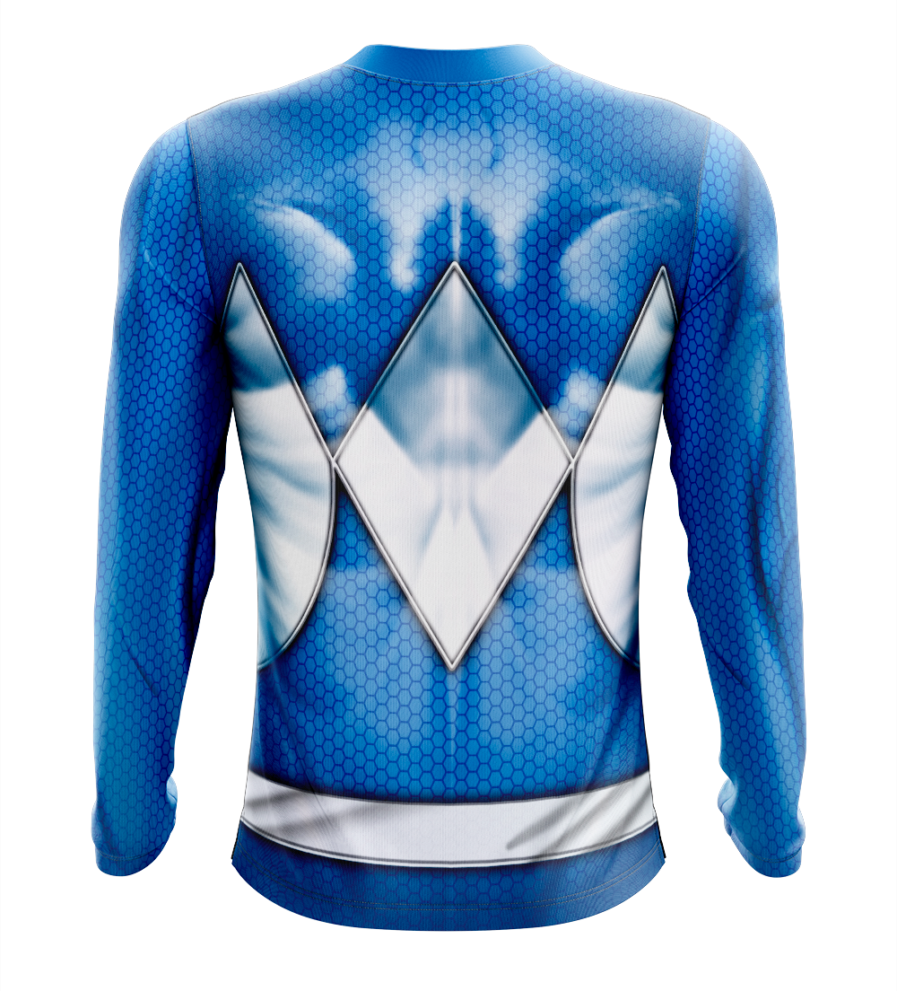 Power Rangers Mighty Morphin Blue Ranger Dry Fit T-Shirt - Long Sleeve Cosplay Tee
