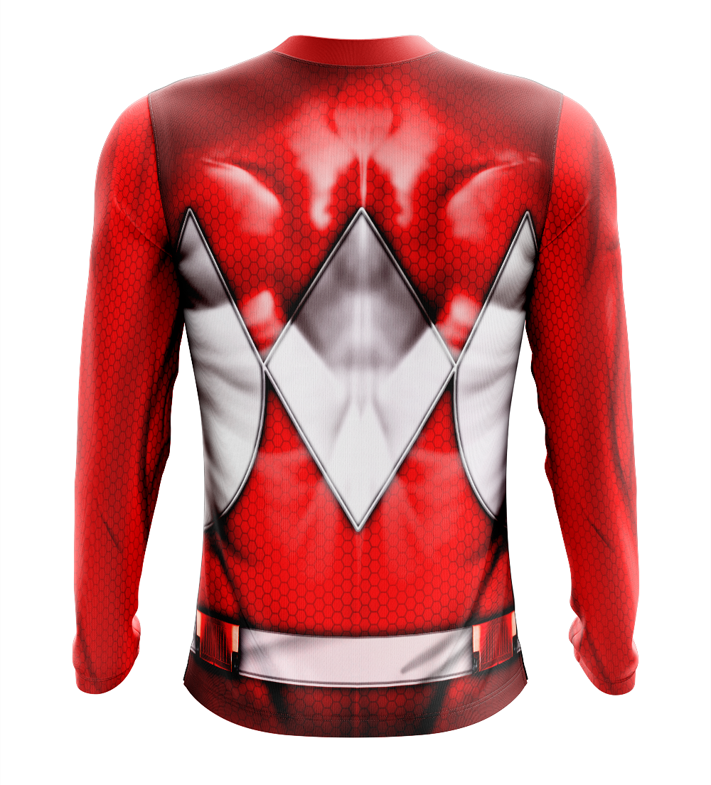 Power Rangers Mighty Morphin Red Ranger Dry Fit T-Shirt - Long Sleeve Cosplay Tee