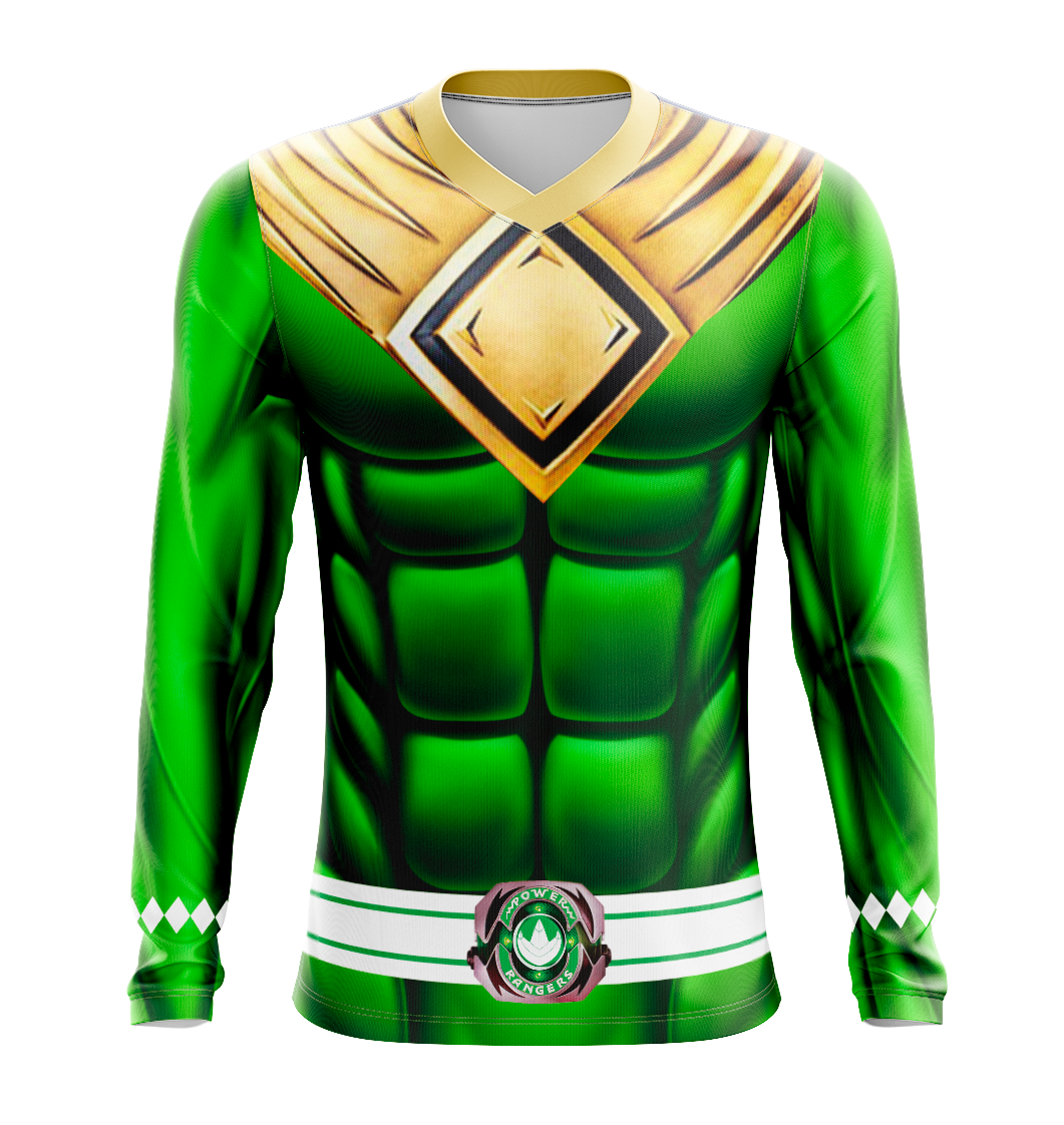 Power Rangers Mighty Morphin Green Ranger Dry Fit T-Shirt - Long Sleeve Cosplay Tee