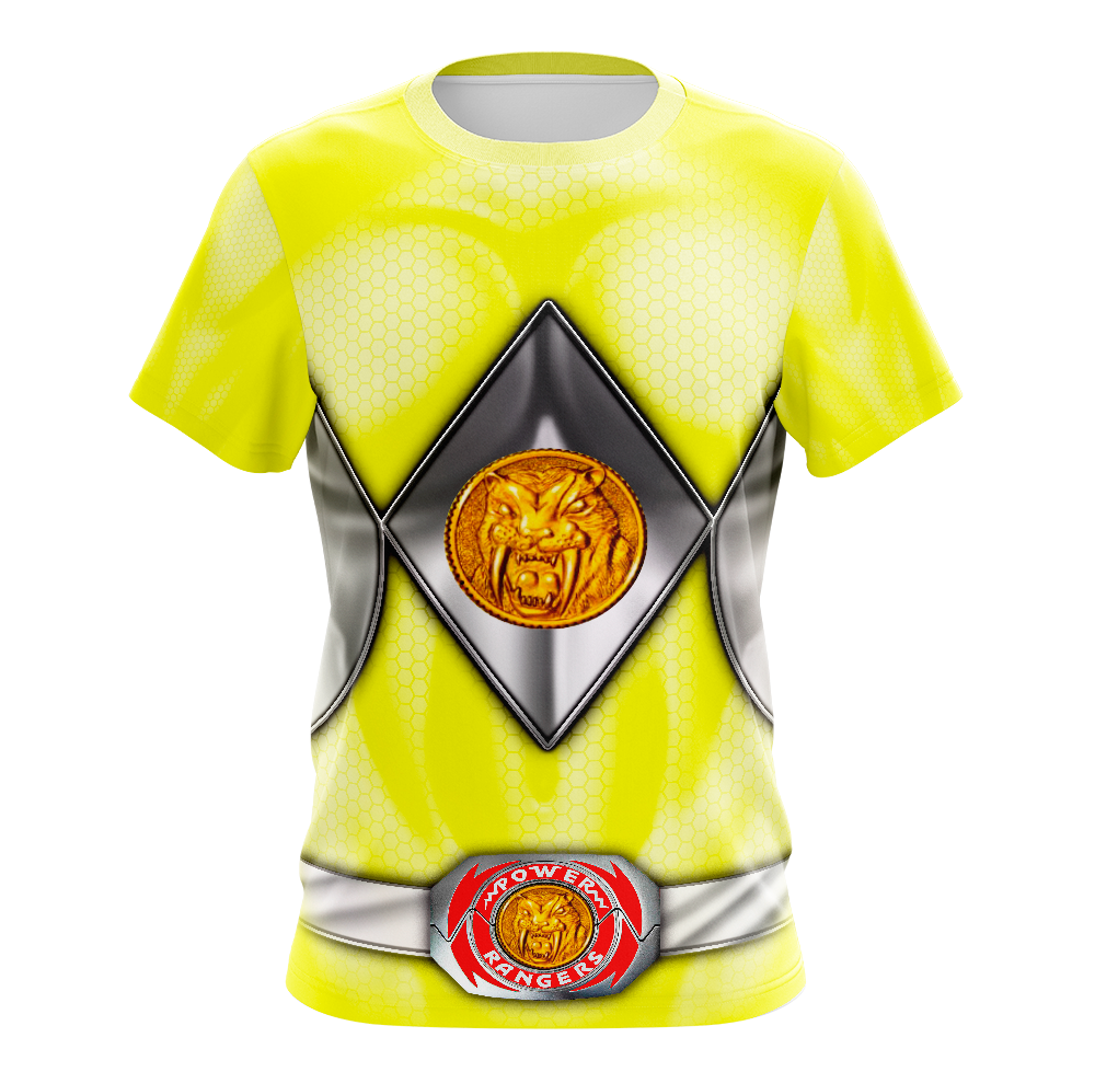 Power Rangers Mighty Morphin Yellow Ranger Dry Fit T-Shirt - Short Sleeve Cosplay Tee