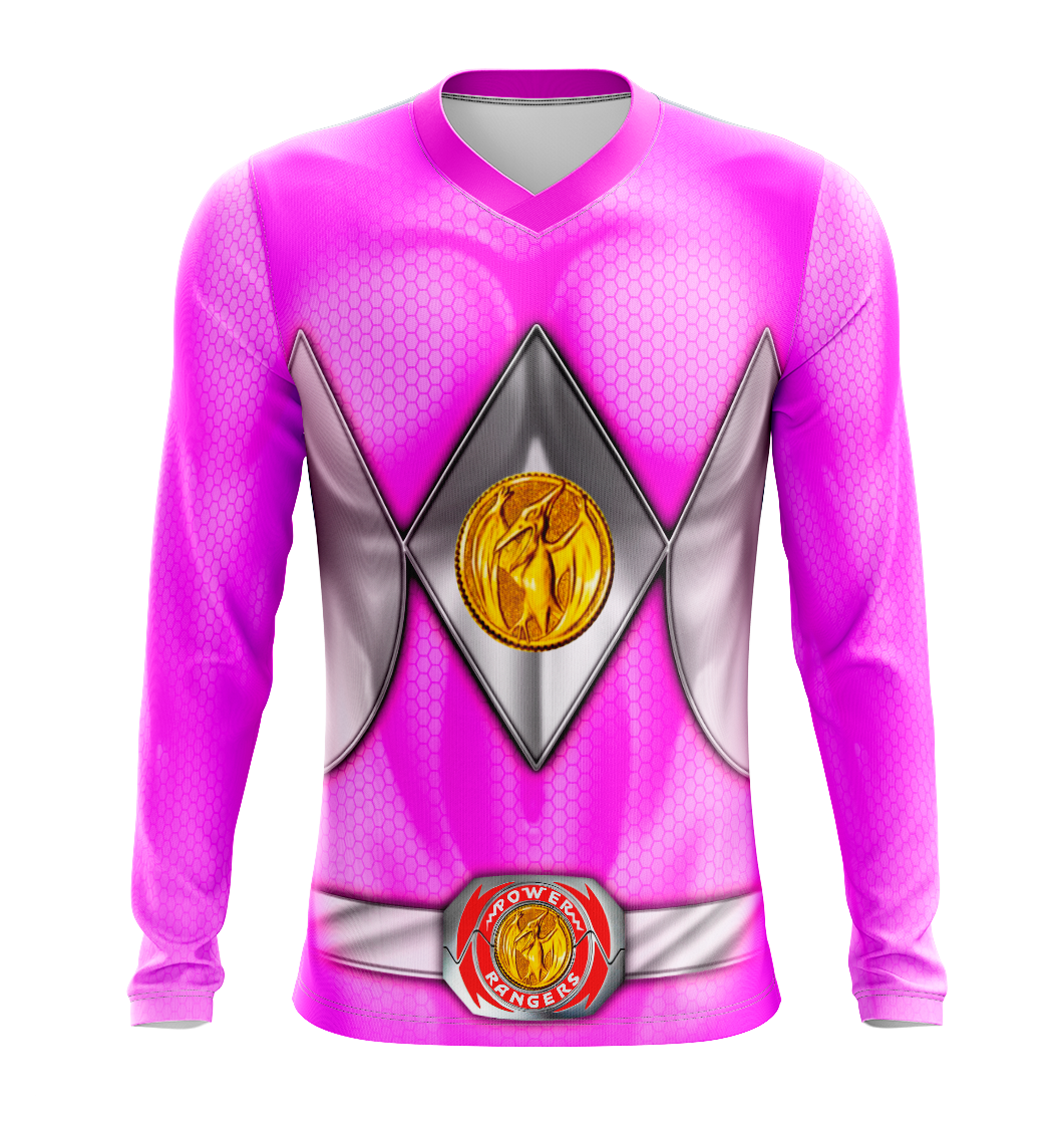 Power Rangers Mighty Morphin Pink Ranger Dry Fit T-Shirt - Long Sleeve Cosplay Tee