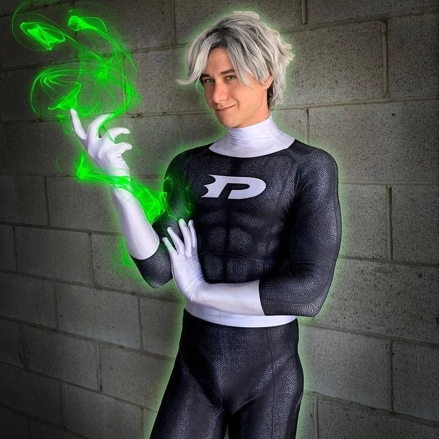 Fantasia Masculina Danny Phantom Adulto Cosplay Traje Luxo