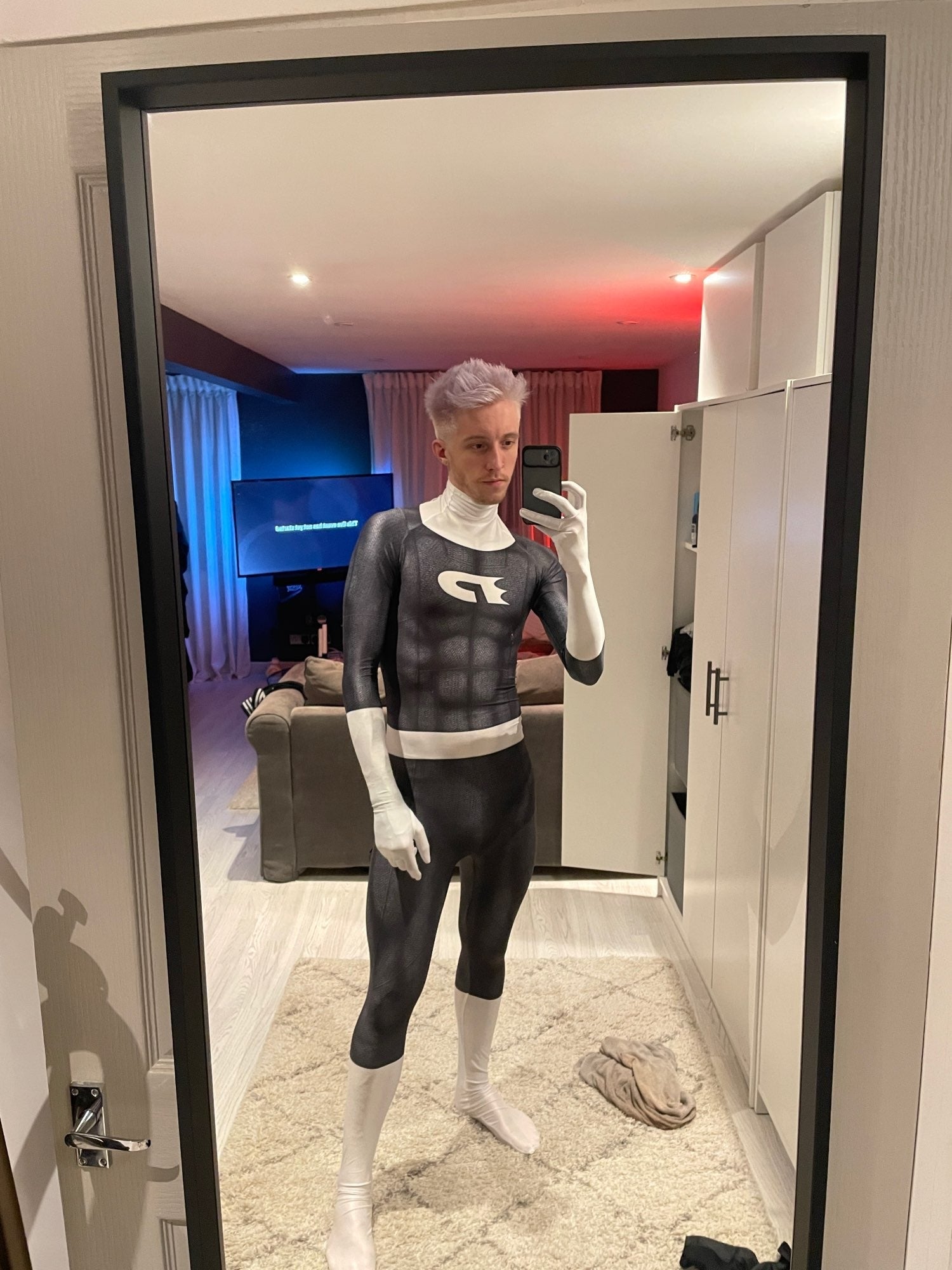 Fantasia Masculina Danny Phantom Adulto Cosplay Traje Luxo