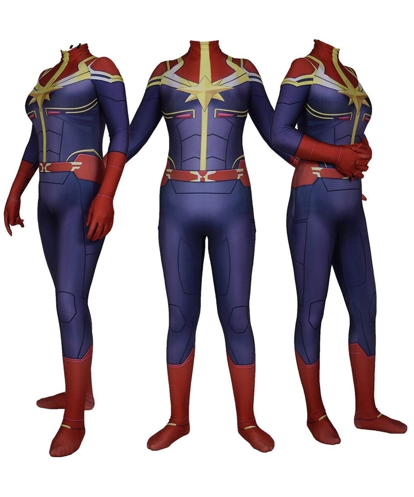 Fantasia Feminina Capitã Marvel Filme Adulto Cosplay Traje Luxo